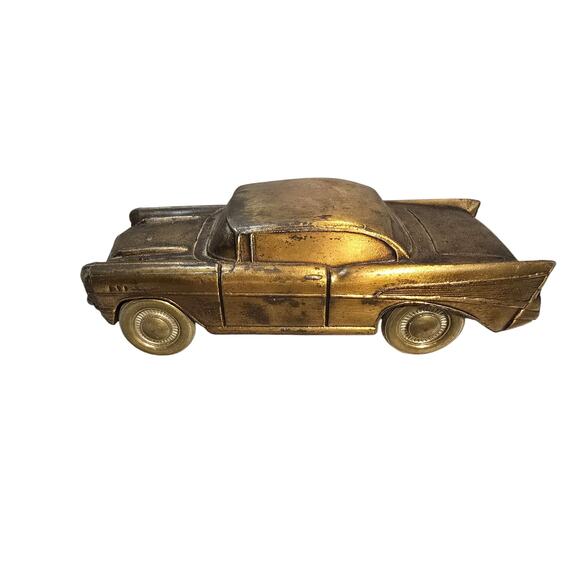 Vintage 1974 Banthrico Chicago Cast Metal Bronze Tone 57' Chevy Coin Bank - Picture 1 of 7